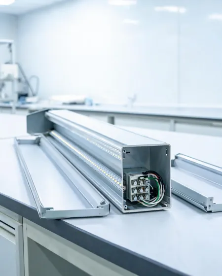 LED source wired inside a professional linear luminaire